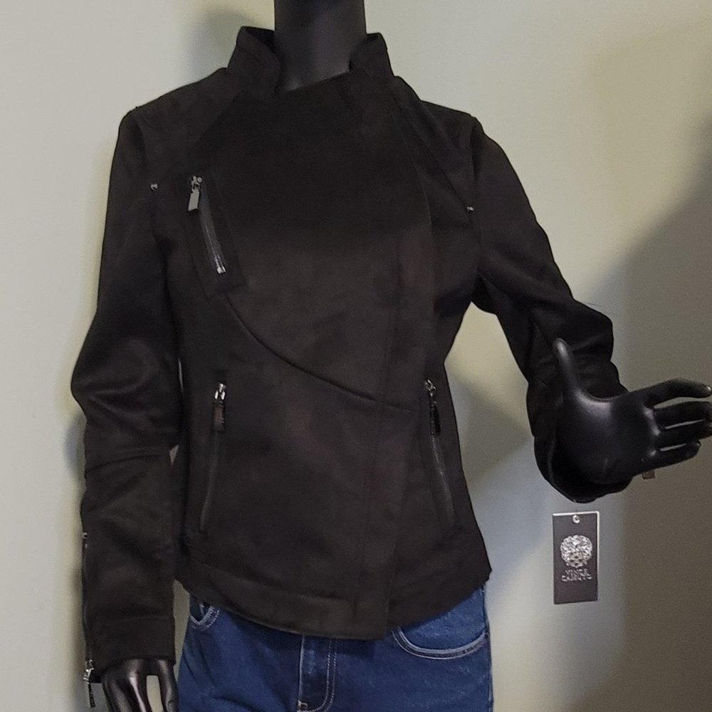 NWT Vince Camuto Black Vegan Suede Moto Jacket - Picture 1 of 14